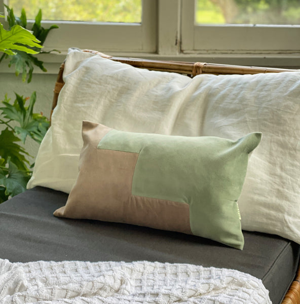 STAIRCASE THROW PILLOW - SAGE + BEIGE // COUSSIN ESCALIER - SAUGE + BEIGE